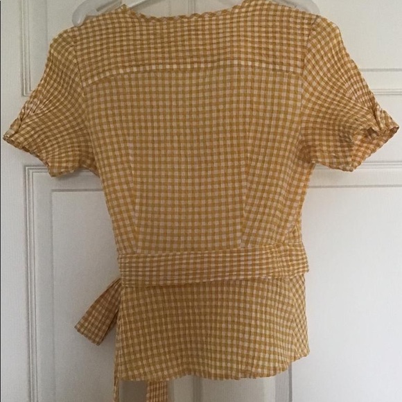 Yellow and White Max Studio Gingham Wrap Blouse - Picture 2 of 2